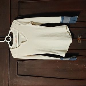 #78. Vintage Havana size small cream and blue v neck shirt